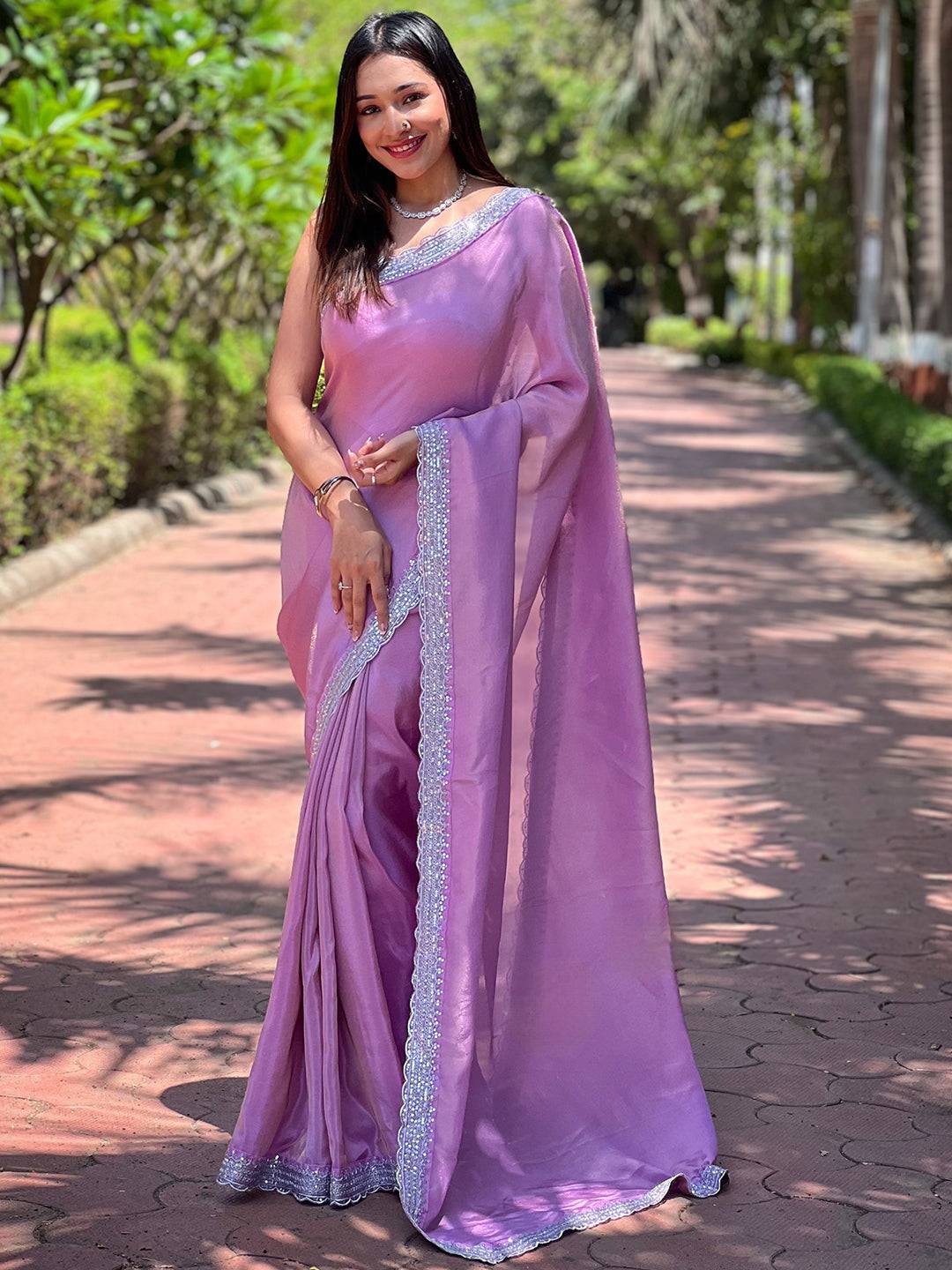 Salvia Lavender Pure Viscose Dyed Saree by My Store