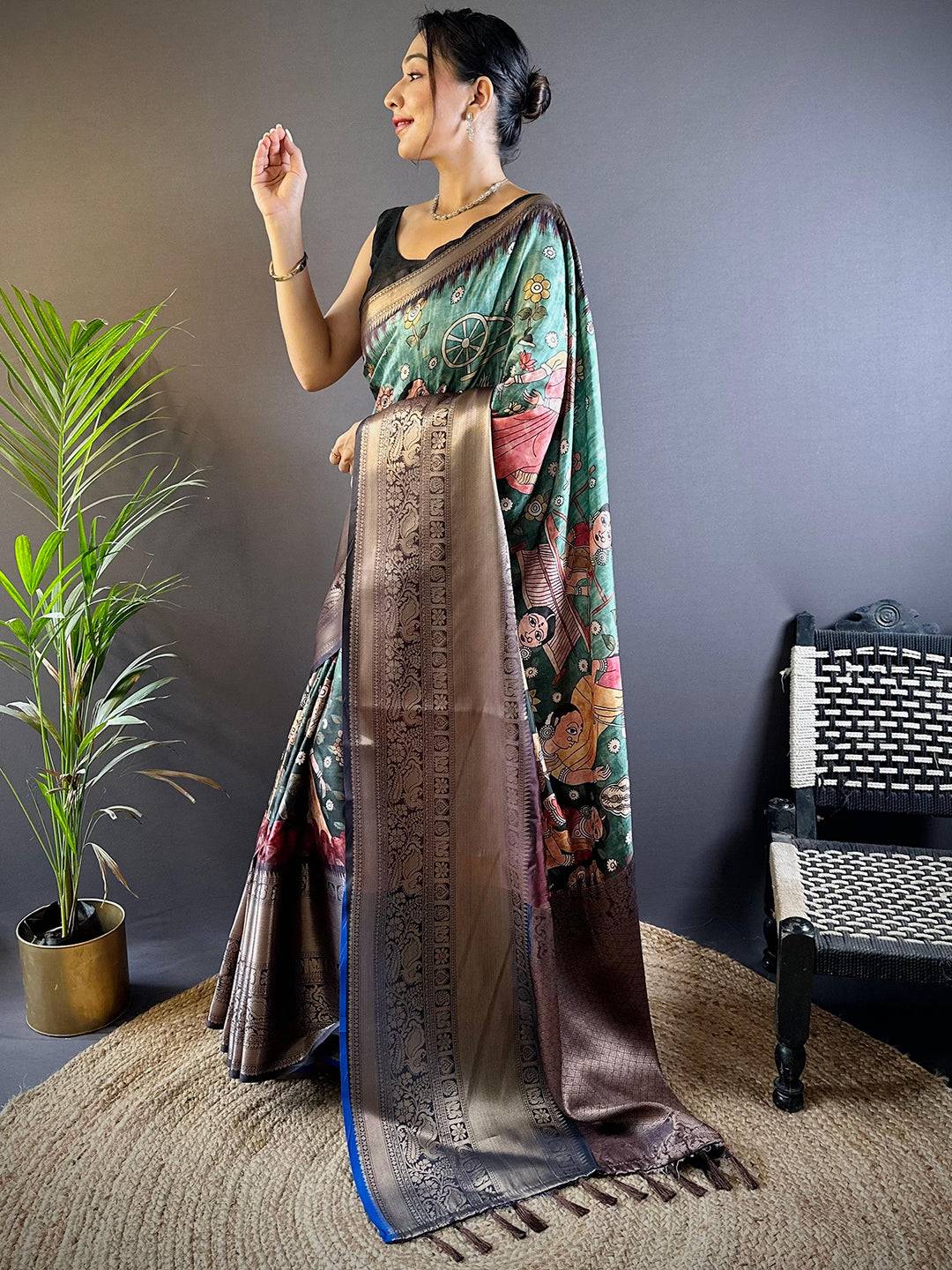 Intricate Rama Green Banarasi Silk Saree by My Store