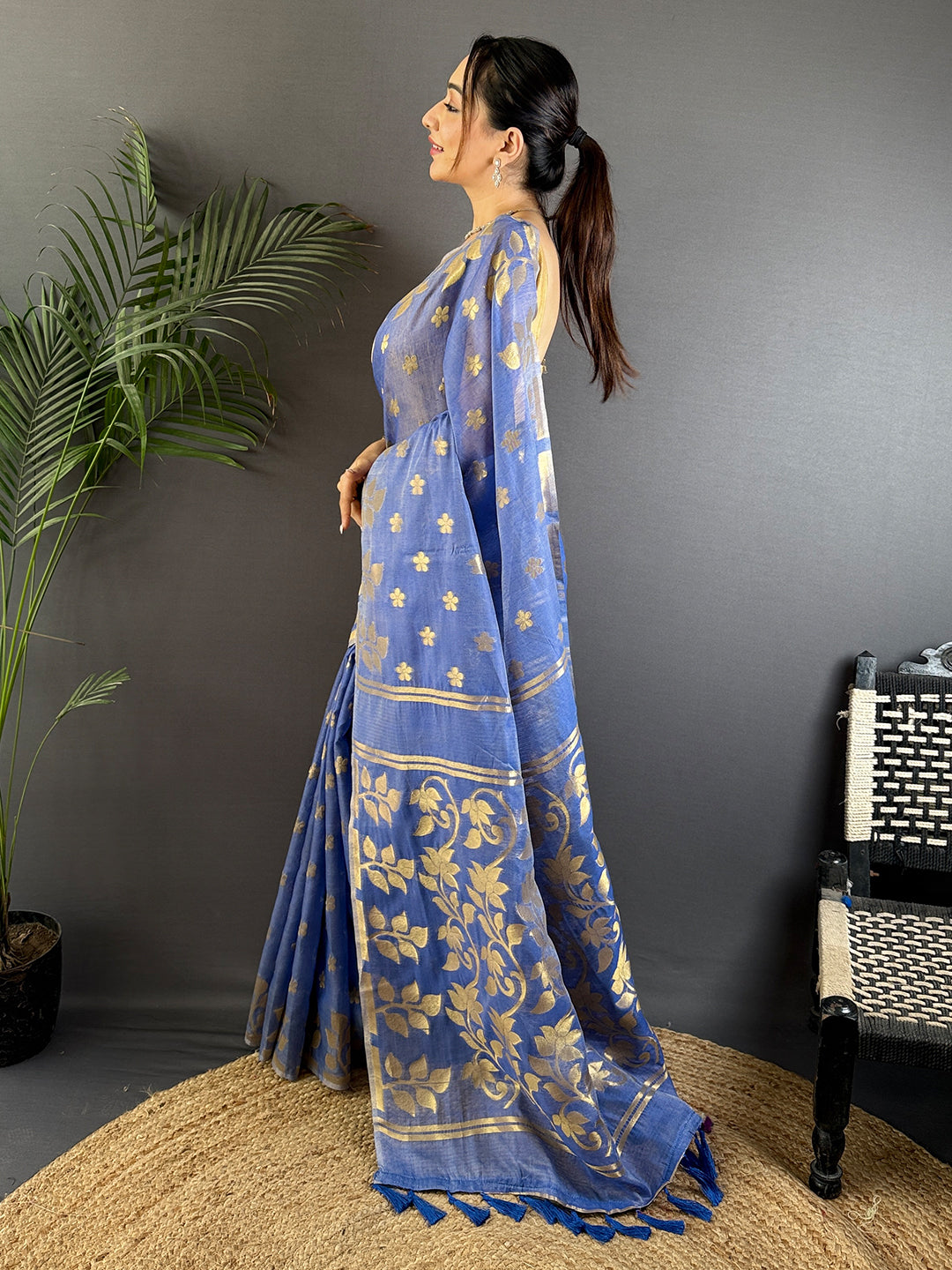 Radiance Blue Dhakai Cotton Silk Saree by My Store
