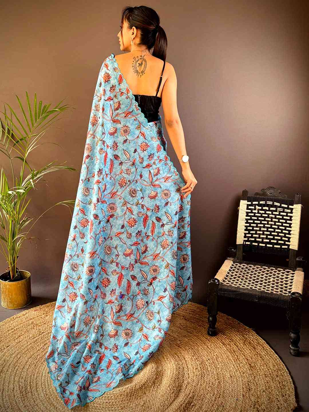 Blue Kota Doriya Kalamkari Saree