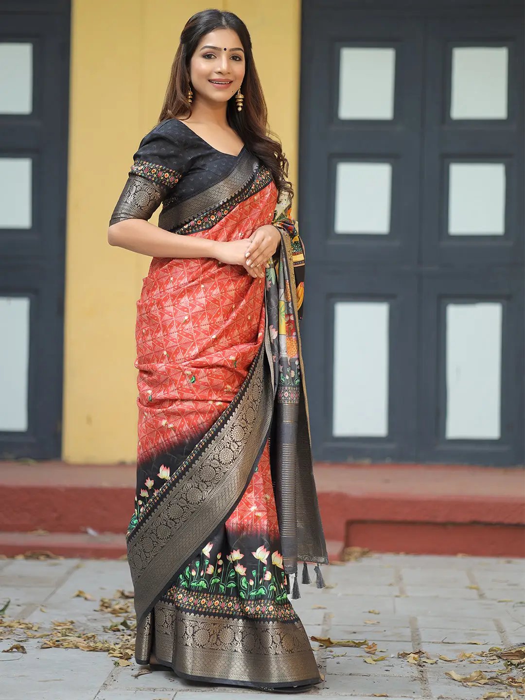 Red Colour Pure Viscose Dola Silk Saree with Pichwai Kalamkari Print - Luxe by My Store