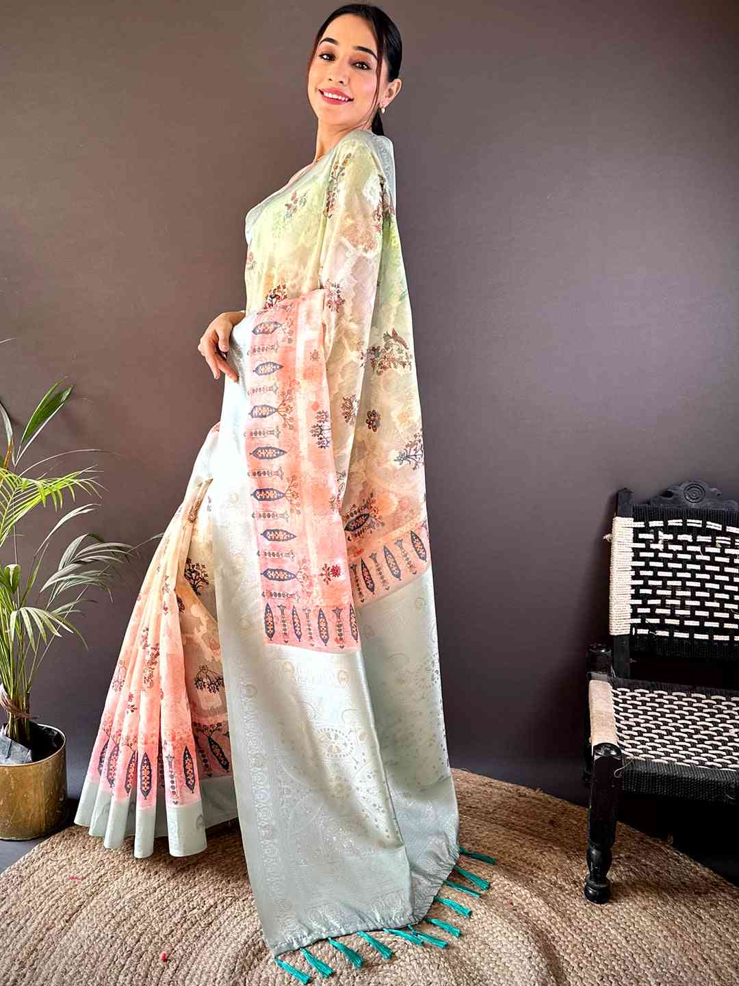 Lakhani Cotton Ombre Kalamkari Saree by My Store