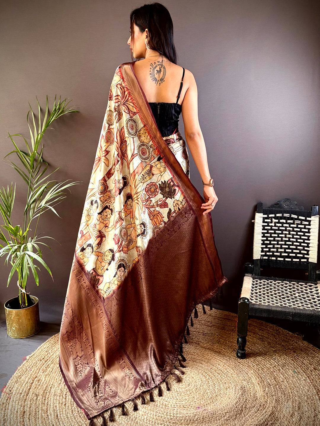 Regal Brown Soft Silk Saree With Pattu Zari Border by My Store