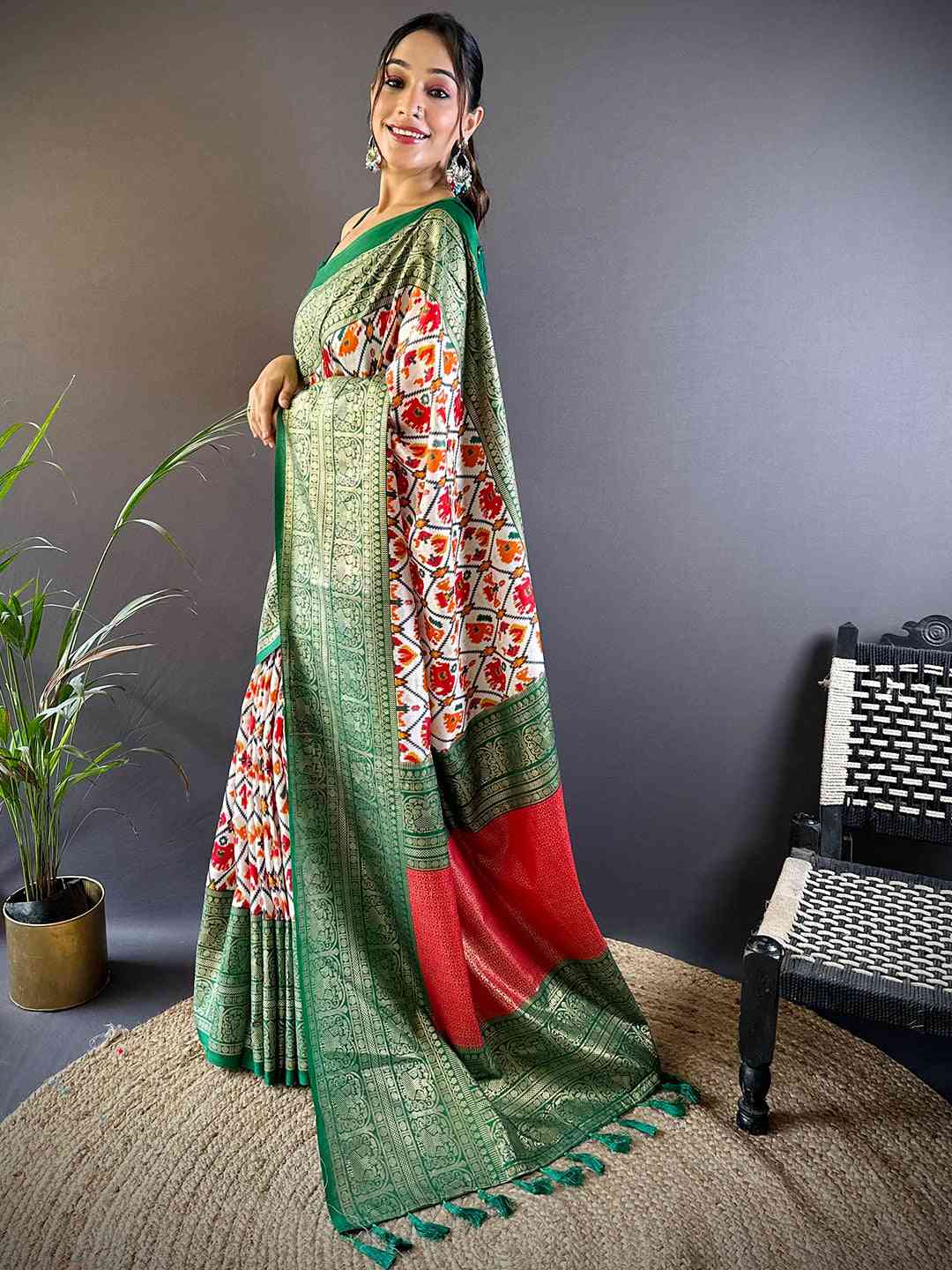 Soft Chanderi Silk Patola Design Festive Wear Saree by My Store