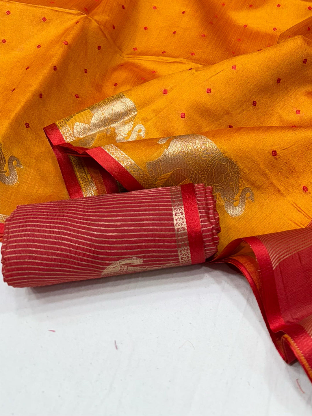 Orange Pure Silk Bandhani Butti Saree by My Store