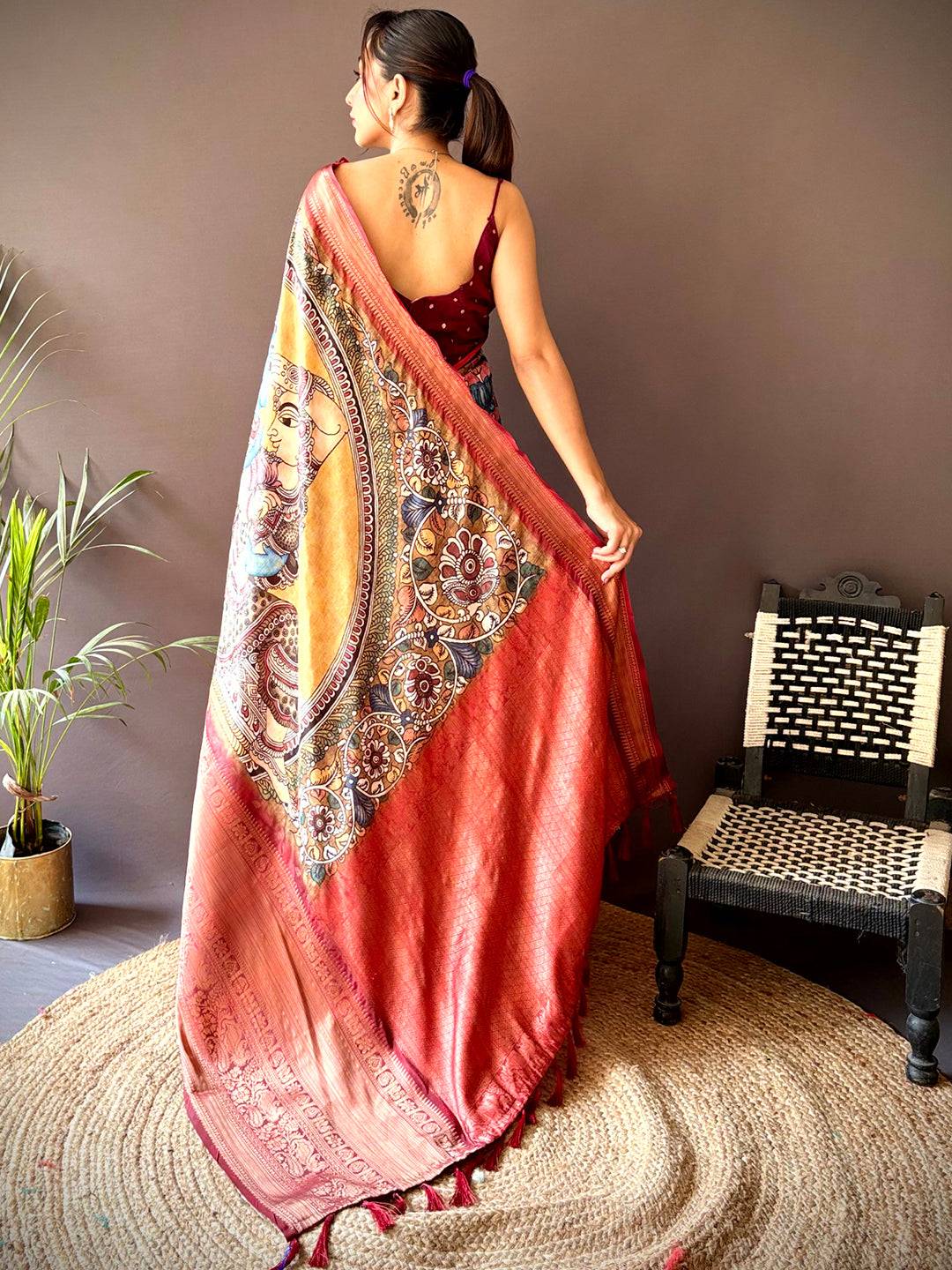 Buff Beige Soft Silk Saree With Pattu Zari Border by My Store