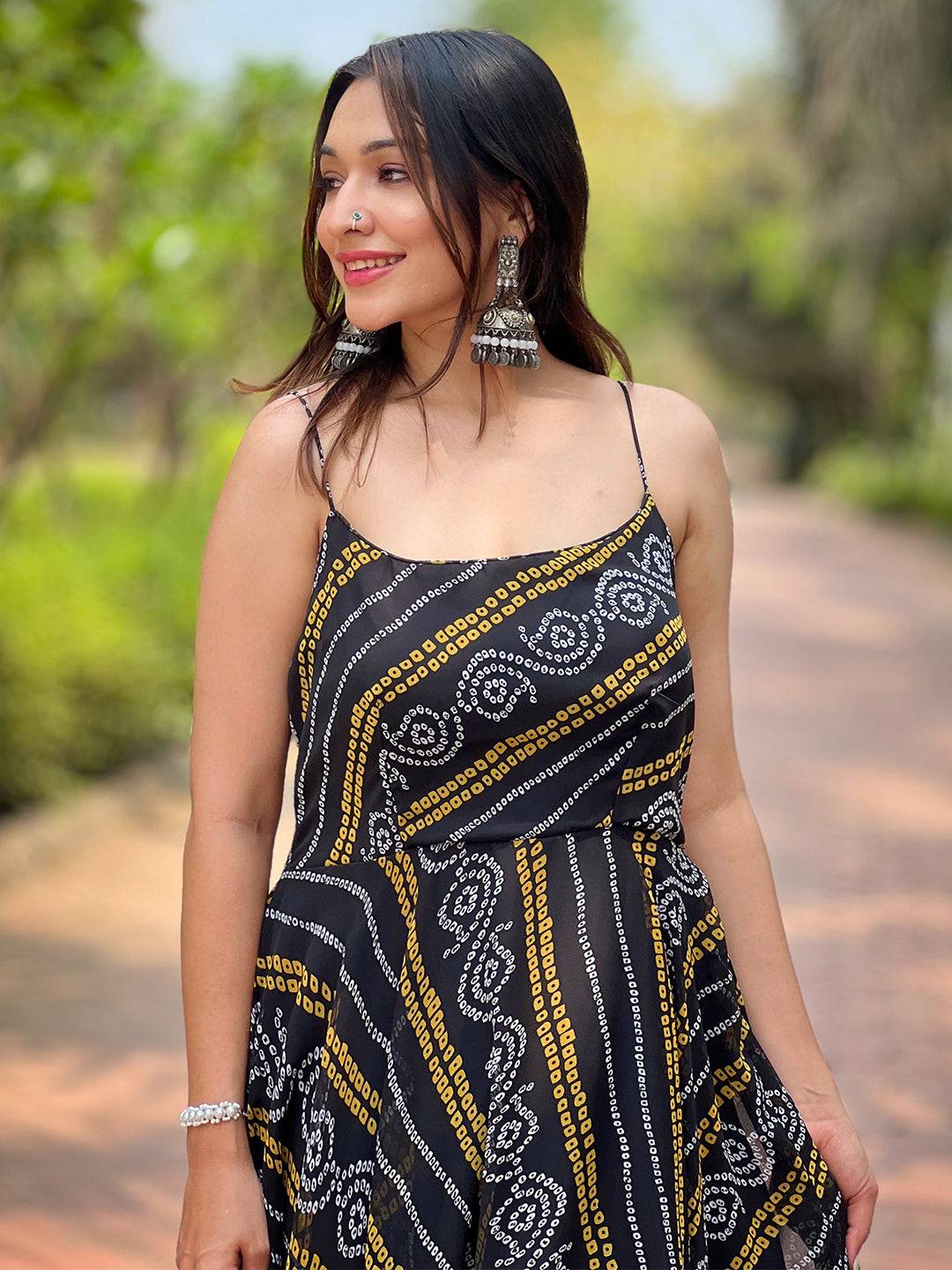 Raven Black Printed Bandhej Dress by My Store