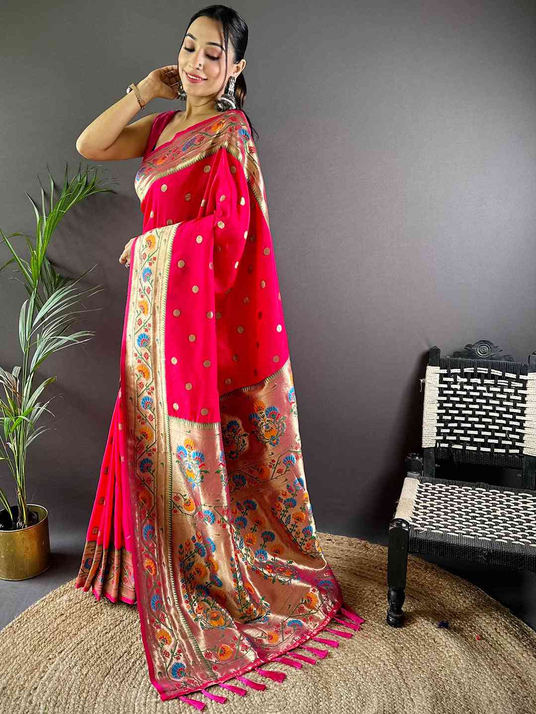 Pink Colour Yevla Paithani Soft Silk Saree by My Store