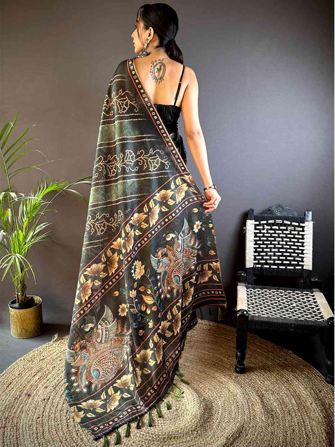 Green Bandhej Digital Print Saree by My Store
