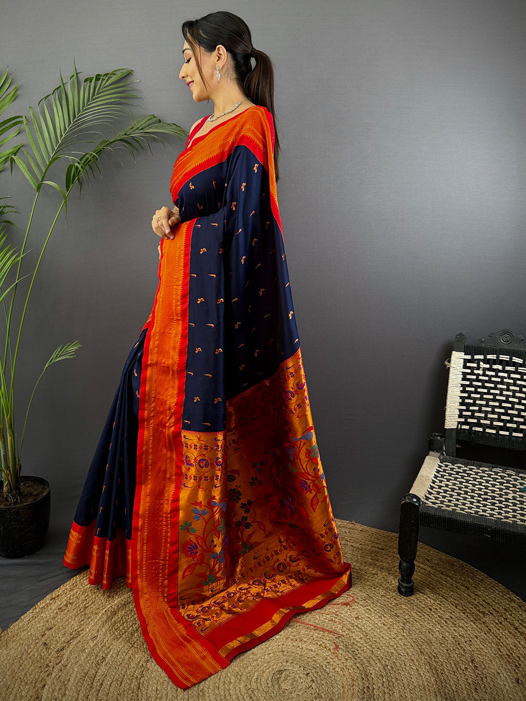 Navy Soft Silk Paithani Saree by My Store