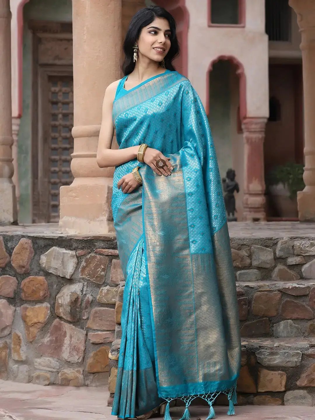 Kanjivaram Silk Saree With Zari Work by My Store