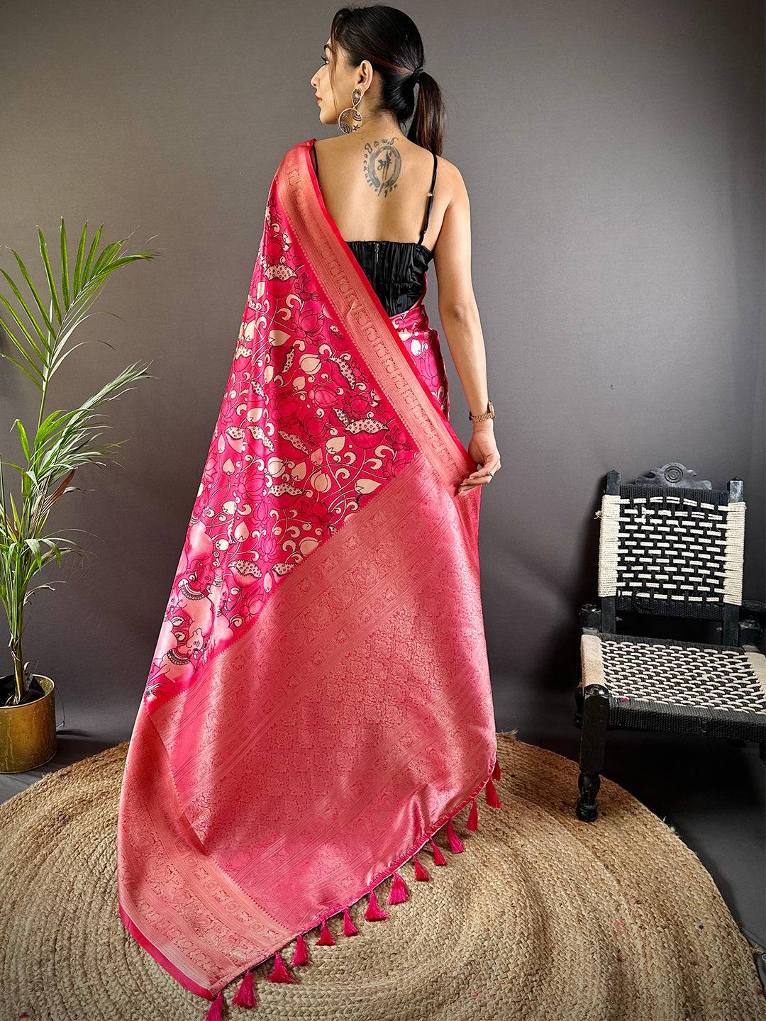 Pink Serenity Soft Silk Kalamkari Saree by My Store