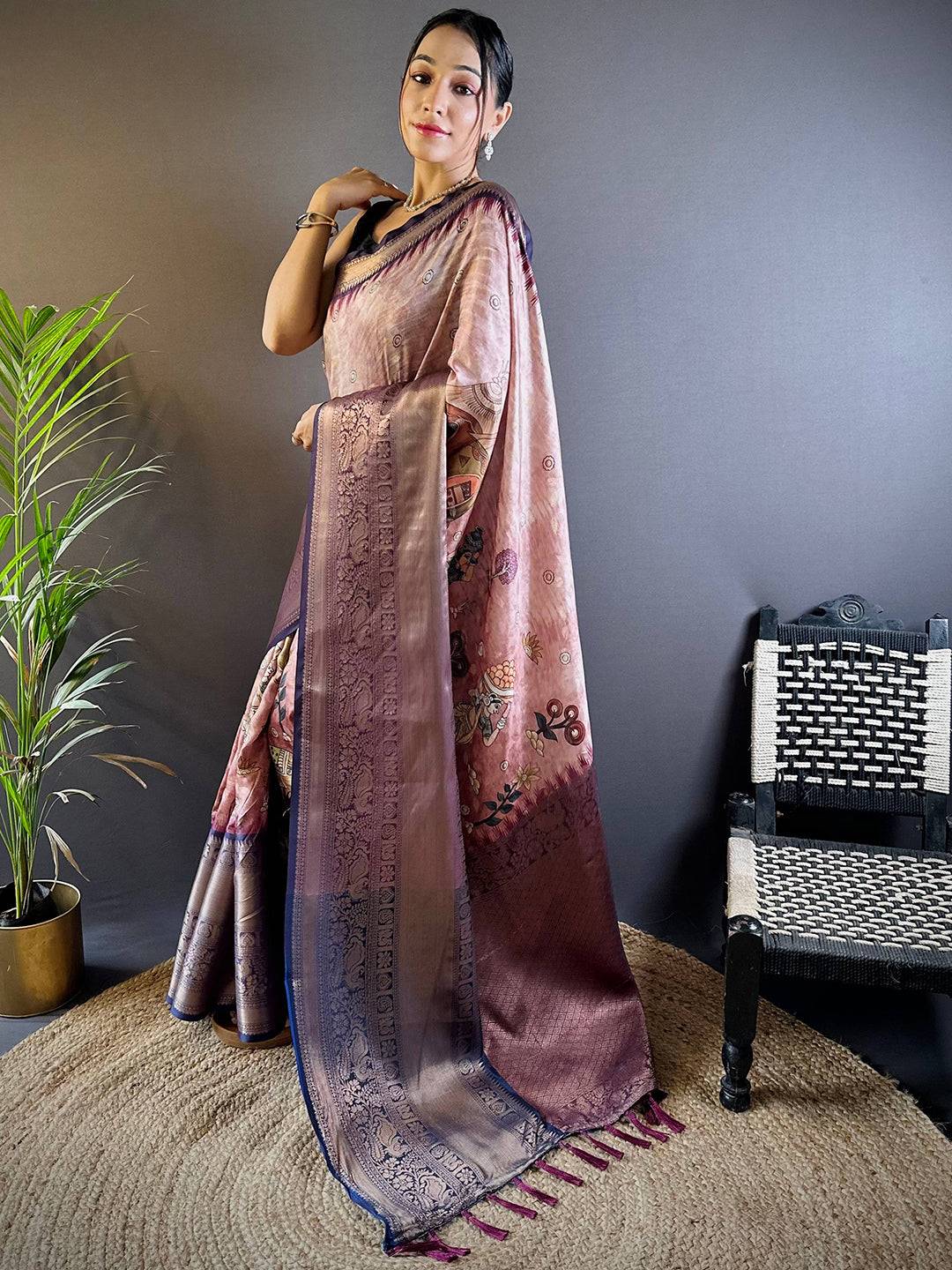 Intricate Soft Pink Banarasi Silk Saree by My Store
