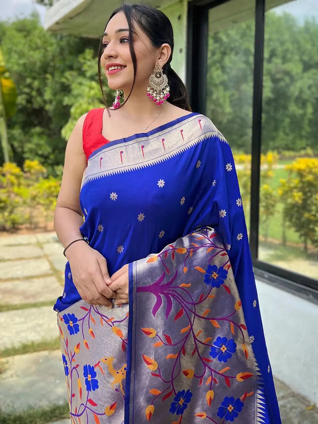 Royal Blue Colour Paithani Big Border Woven Saree by My Store