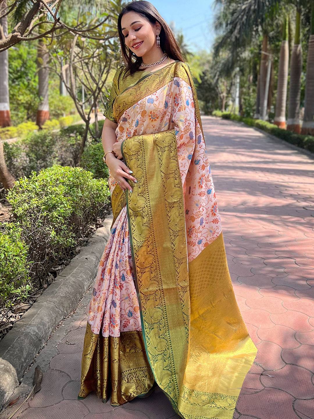 Chiku Colour Banarasi One Grm Tissue Silk Festive Wear Saree by My Store