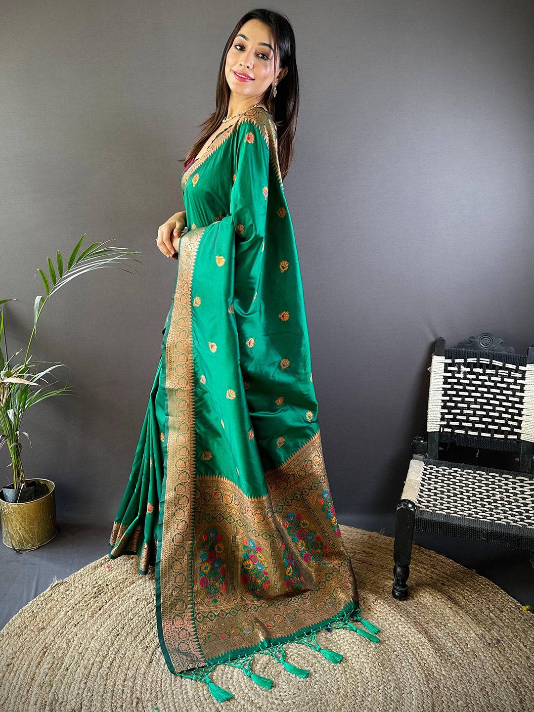 Rama Soft Silk Coppar Zari Weaving Saree by My Store