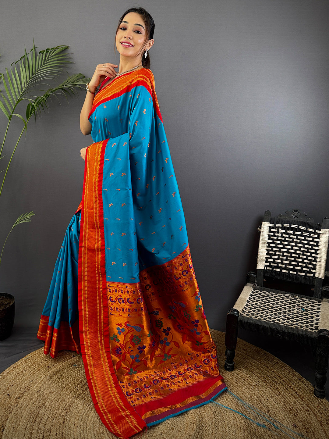 Sky Blue Soft Silk Paithani Saree by My Store