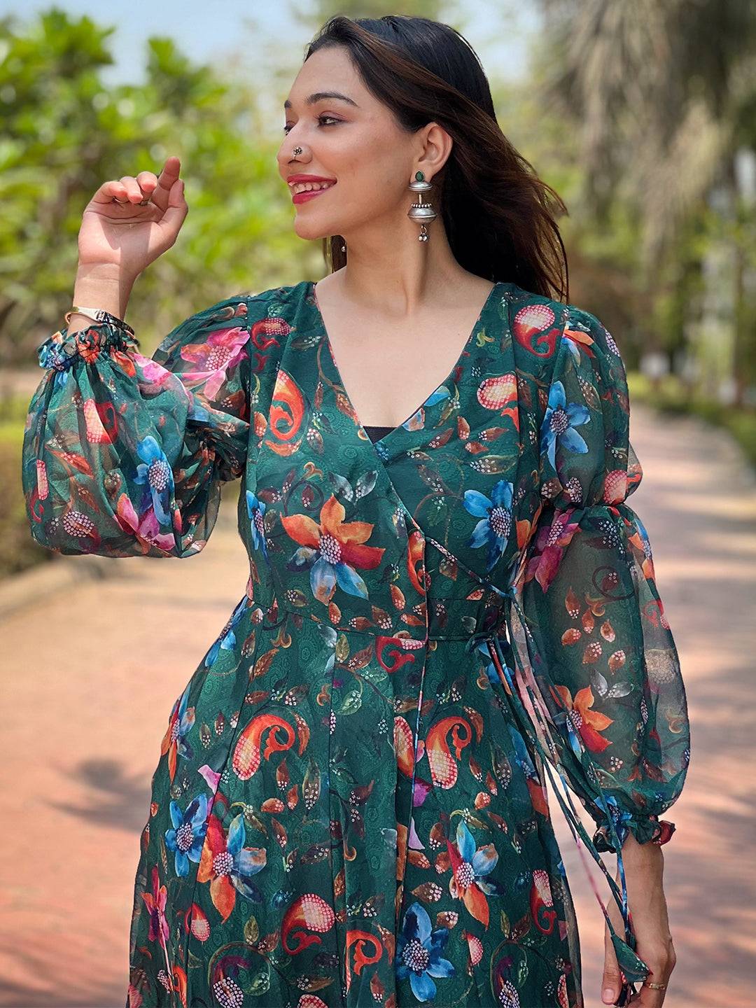 Dark Green Angarakha Cut Dress by My Store