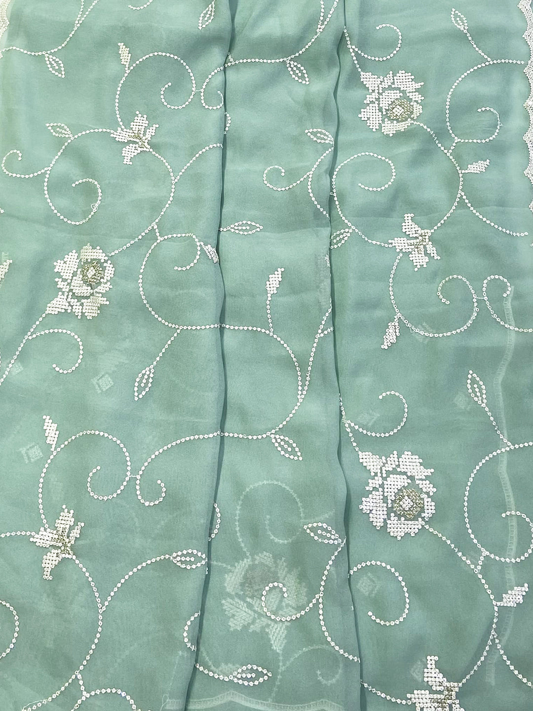 Pista Georgette Sequin Embroidery Saree by My Store