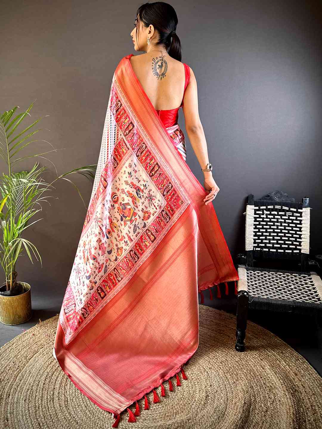 Mughal Kalamkari Print Pashmina Saree by My Store