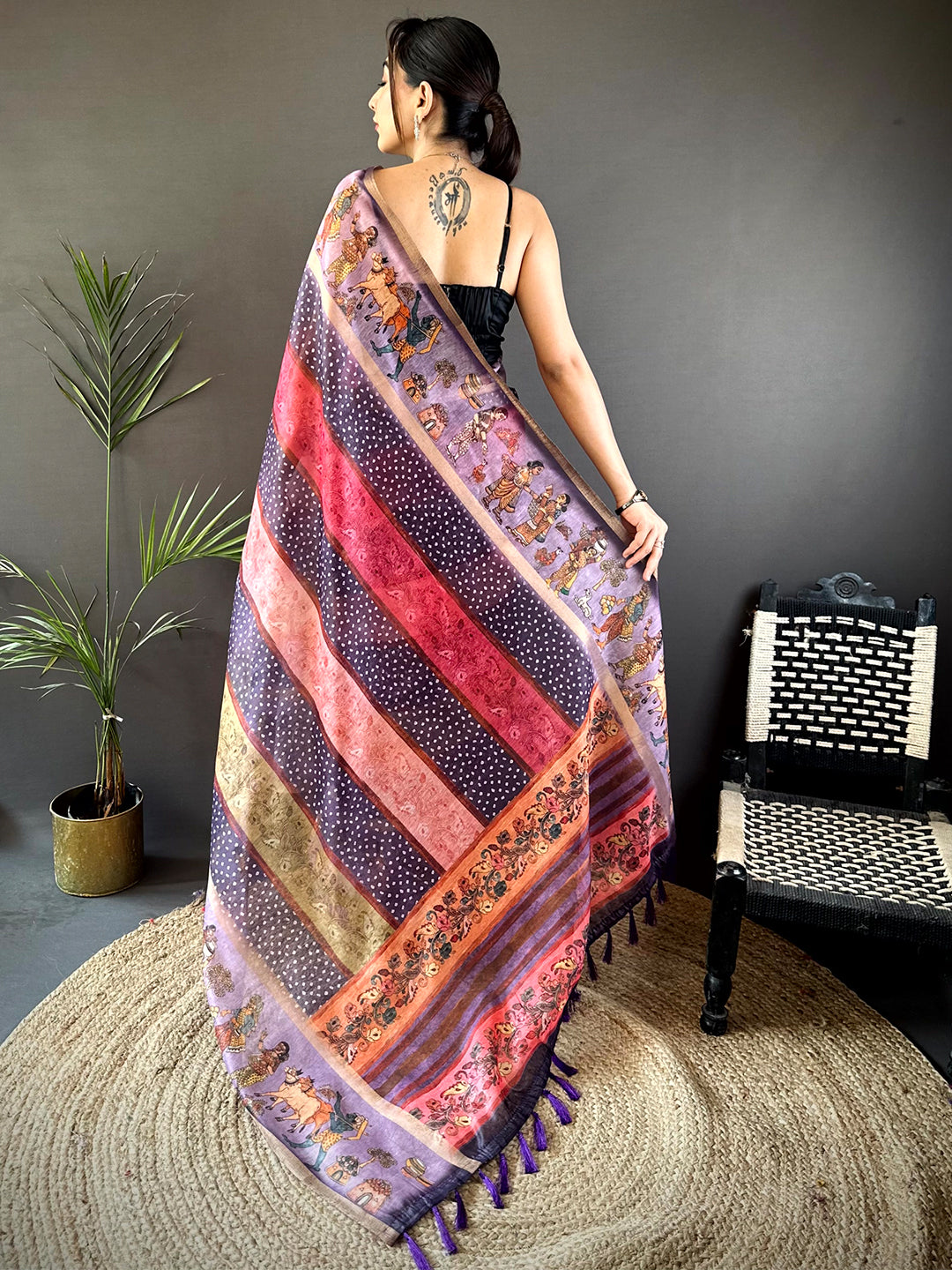 Heritage Soft Chanderi Cotton Bandhej Print Saree by My Store