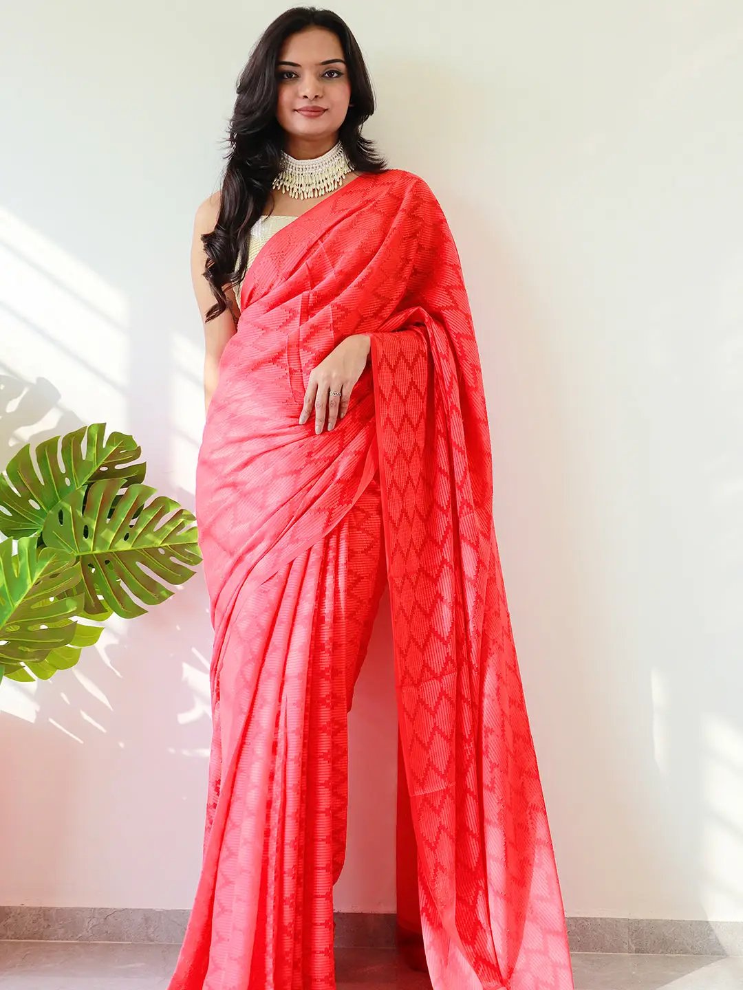 Soft Pure Georgette Saree With Thread Weaving Print by My Store