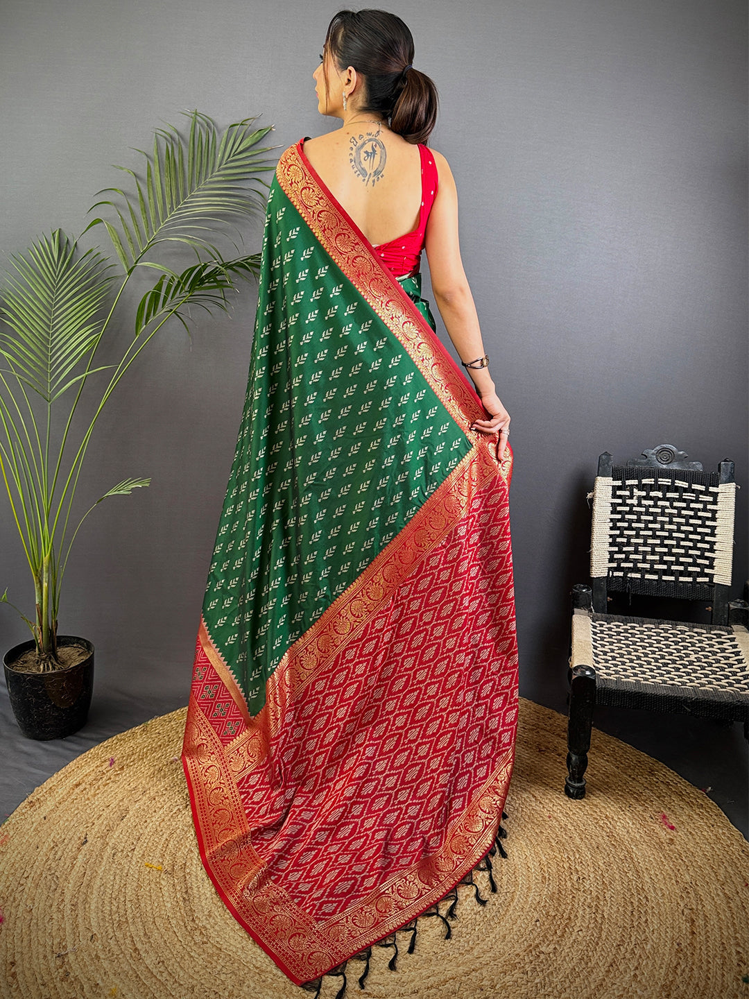 Radiance Green Soft Silk Ikkat Saree by My Store