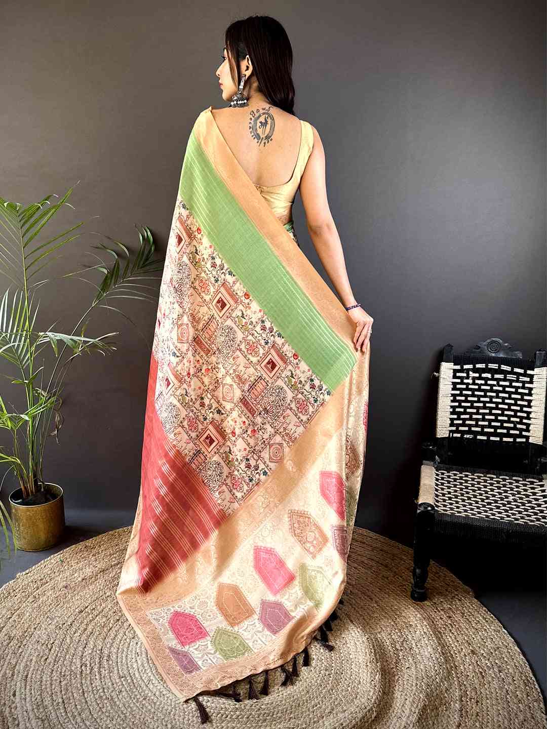 Mint Green Soft Crepe Silk Digital Ombre Saree by My Store