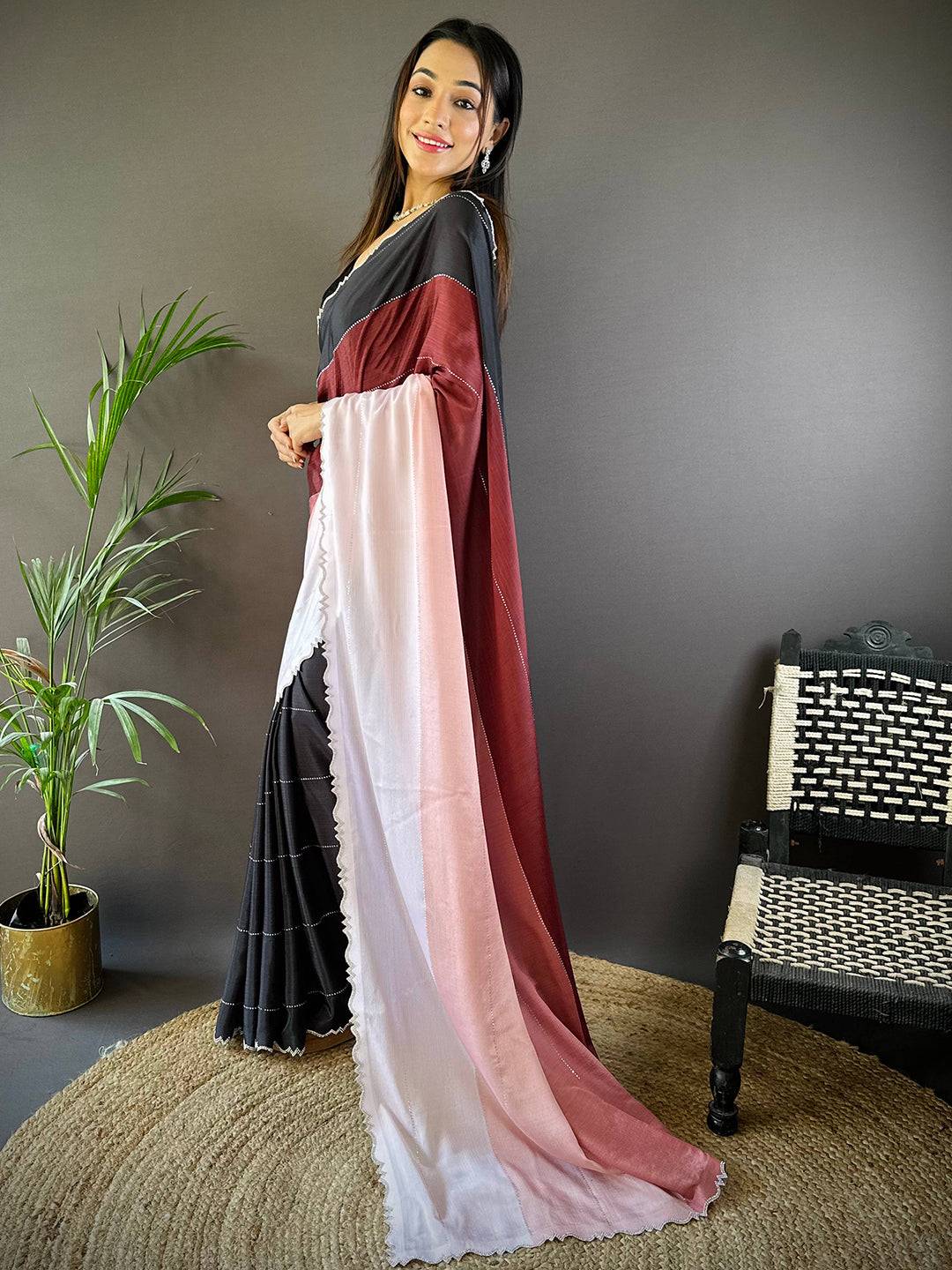 Celestial Glow Zarocan Chiffon Saree by My Store