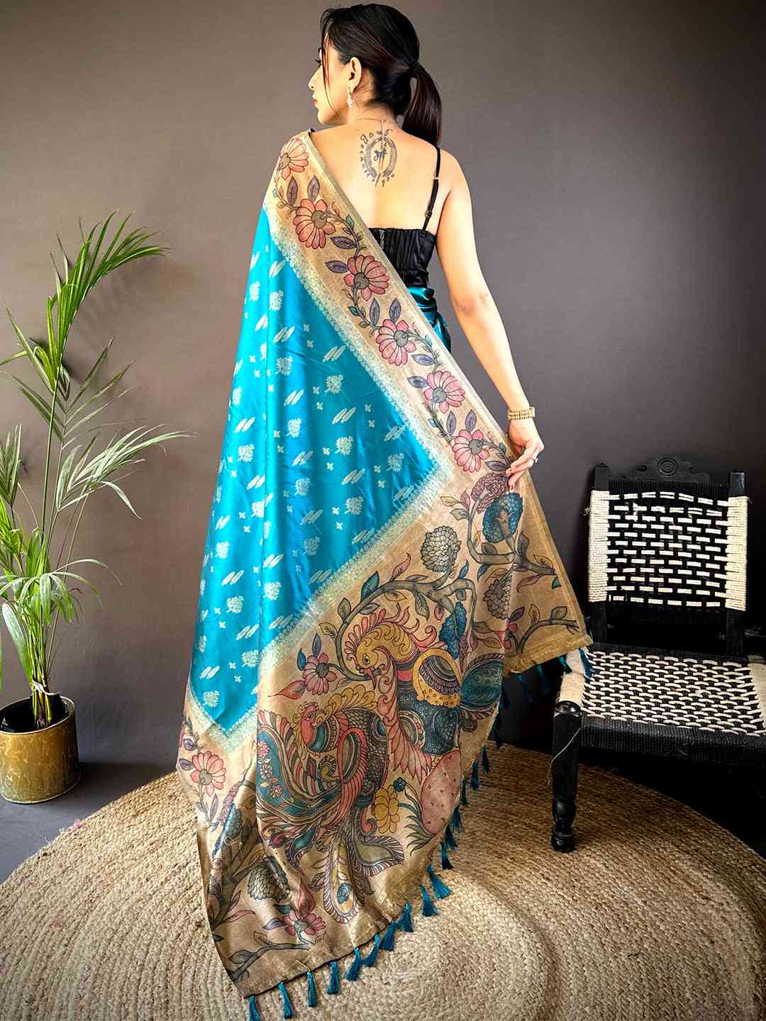 Rama Soft Silk Kalamkari Printed Pallu Saree by My Store