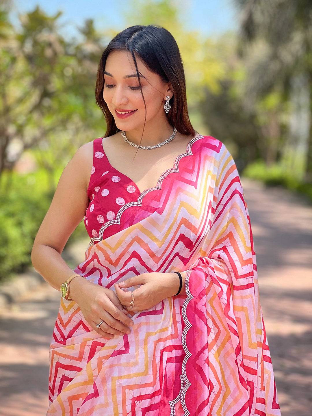 Bollywood Leheriya And Striped Print Saree