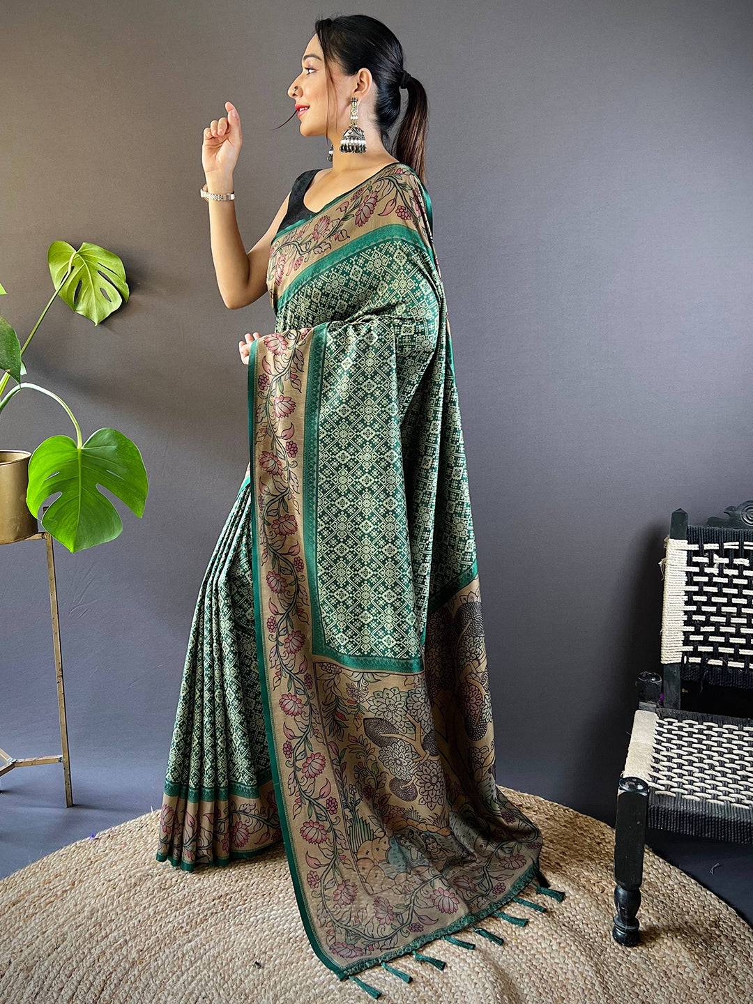 Rama Patola And Kalamkari Fusion Saree by My Store