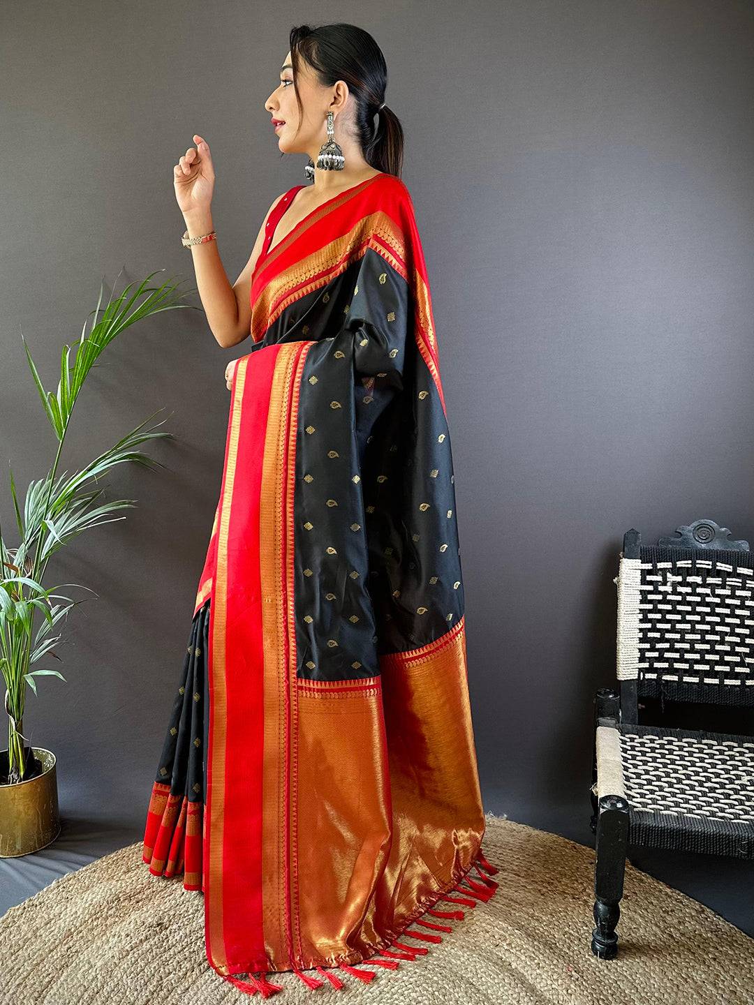 Premium Black Kanchi Rettepetta Sarees by My Store