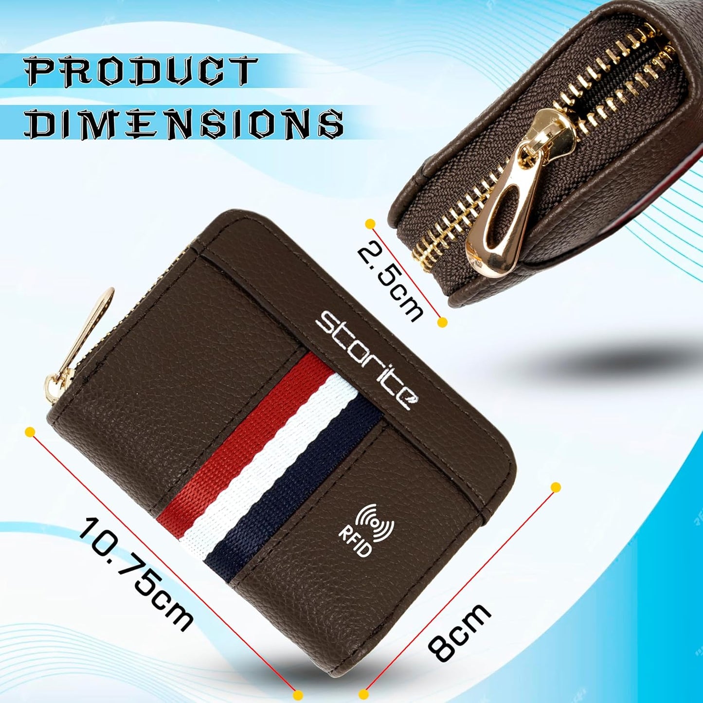 Storite - 12 Slot RFID PU Leather Card Holder Wallet with Zipper for Men & Women