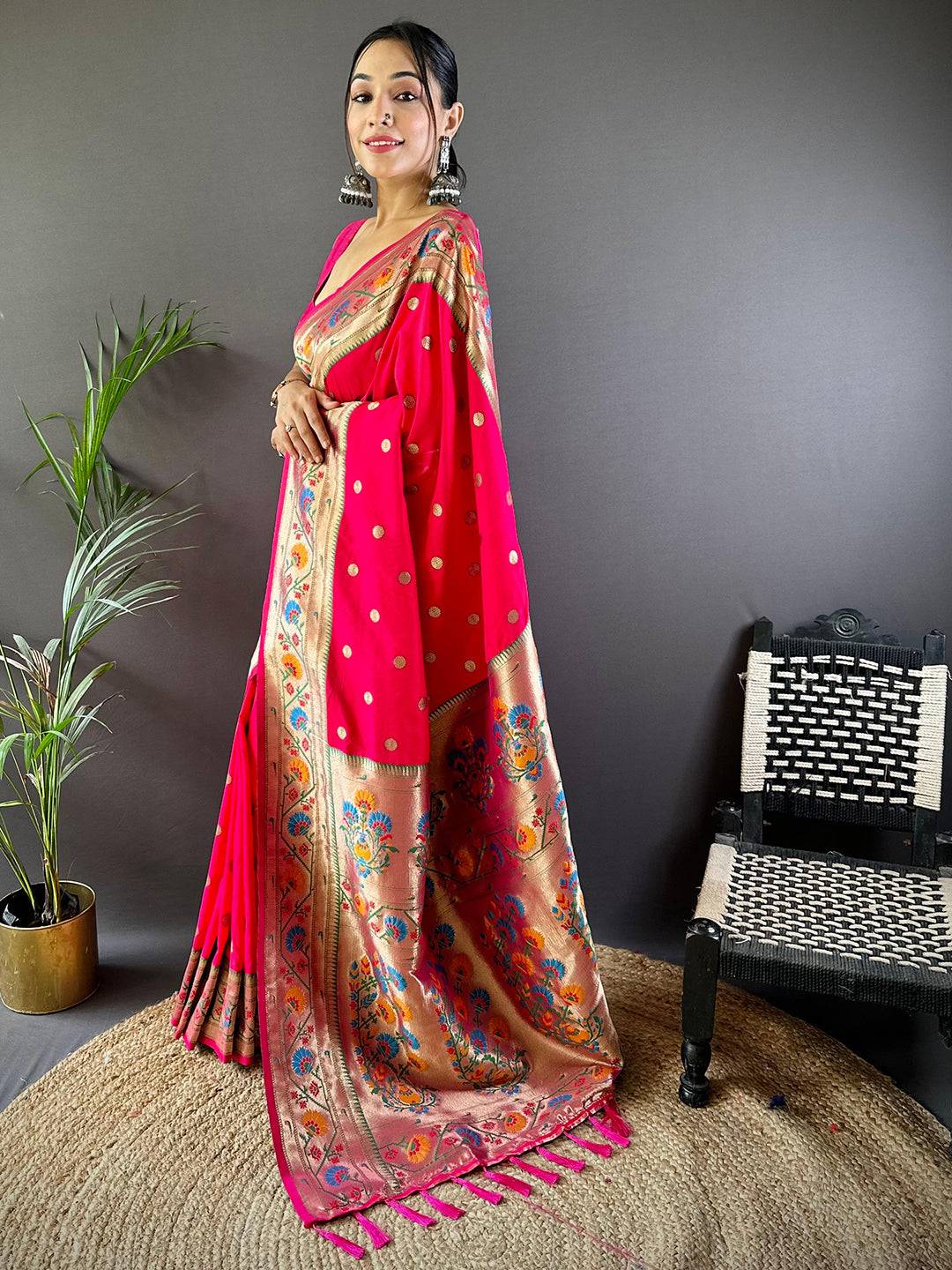 Red Colour Yevla Paithani Soft Silk Saree by My Store