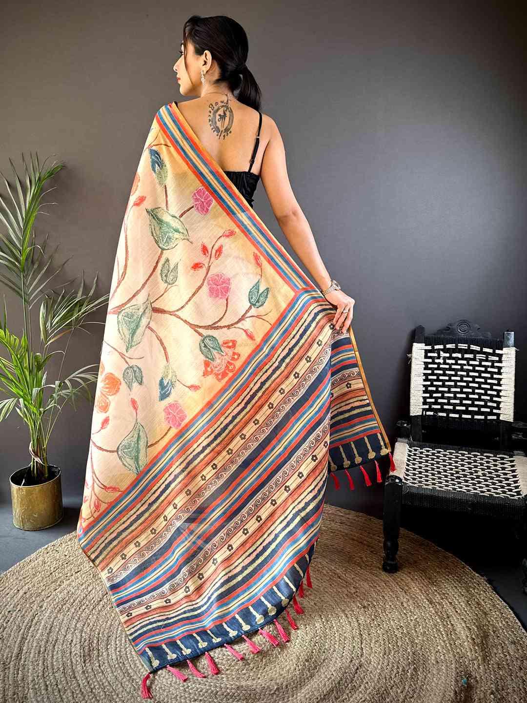 Floral Sunlit Yellow Chanderi Saree by My Store