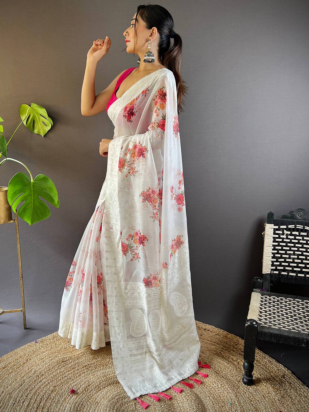 Bollywood Bloom Linen Lakhnavi Saree by My Store
