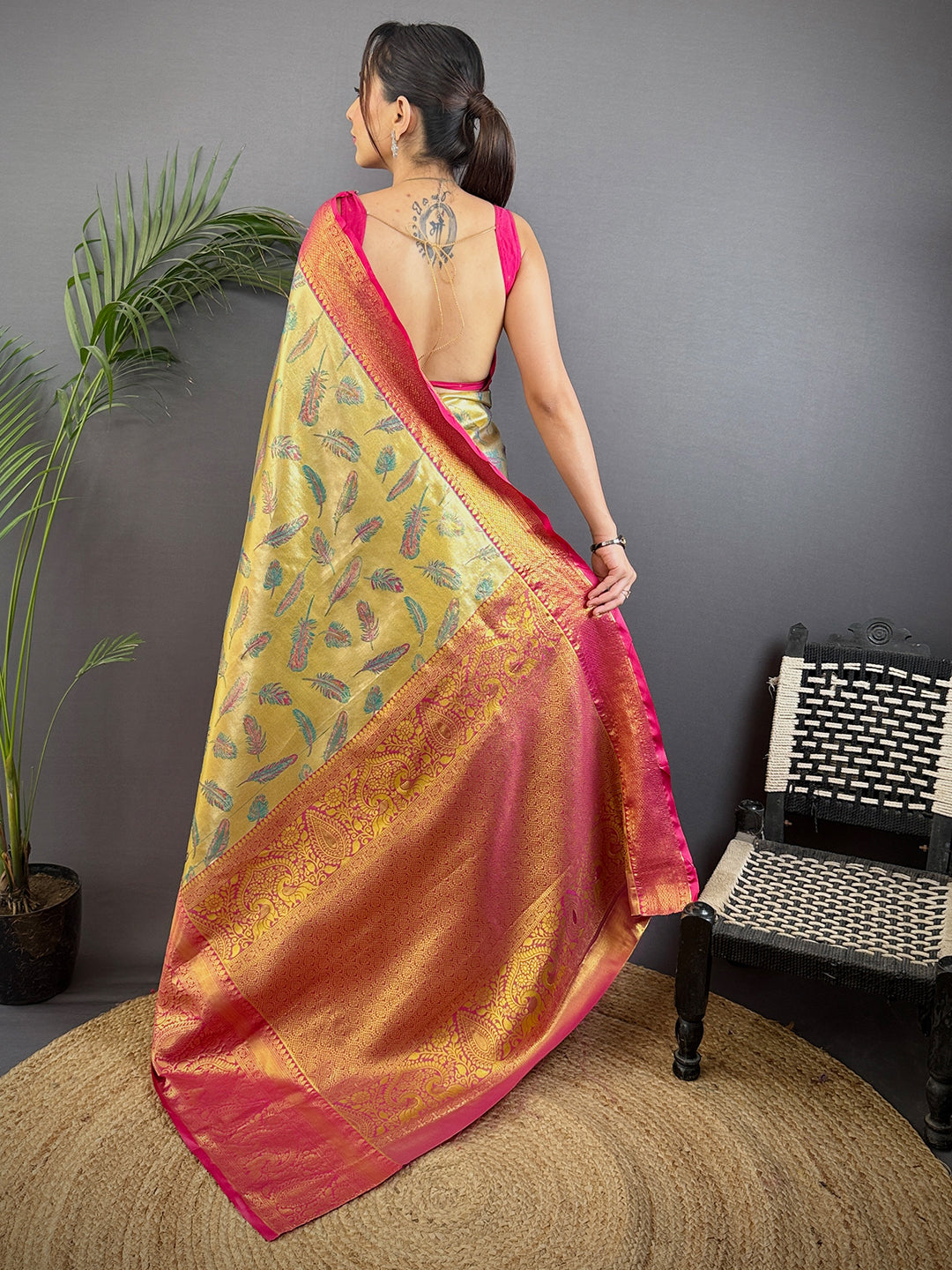 Dharmavaram Feather Zari Woven Saree by My Store