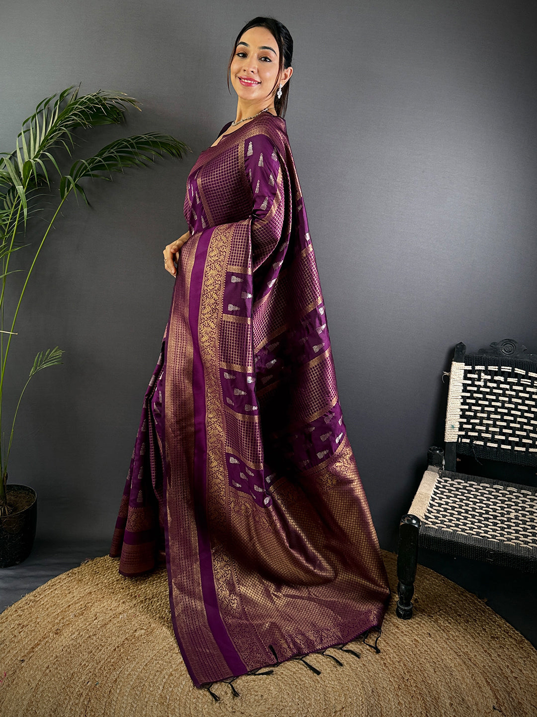 Regal Wine Banarasi Katan Silk Saree