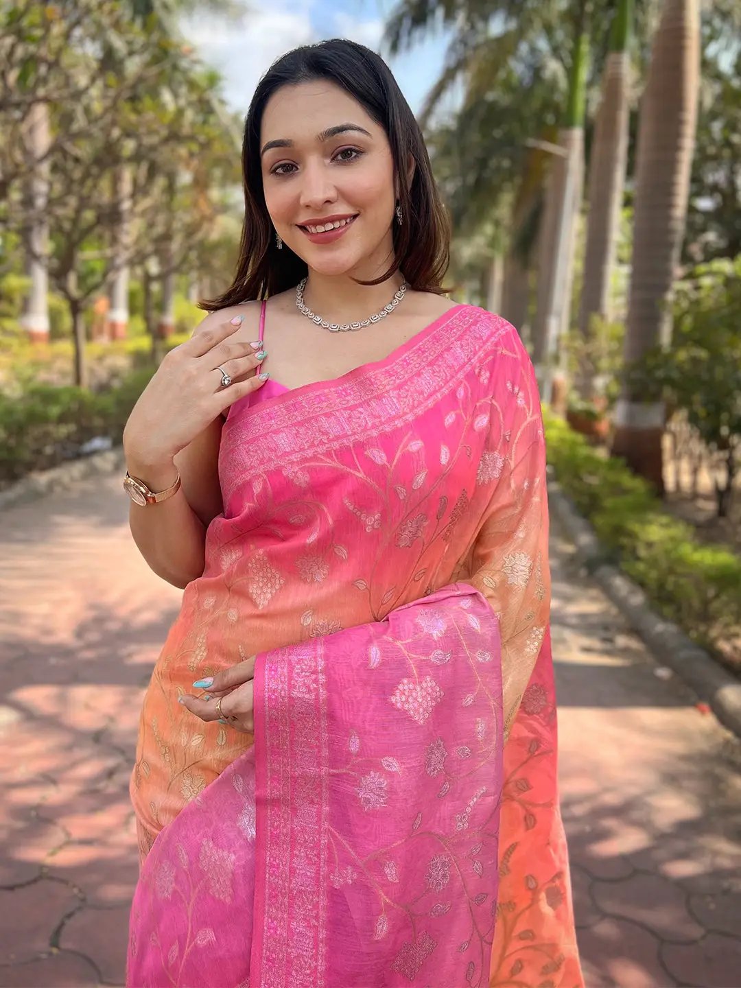 Beautiful Soft Slub Silk With Pure Zari And Lakhnavi Badla Weaving