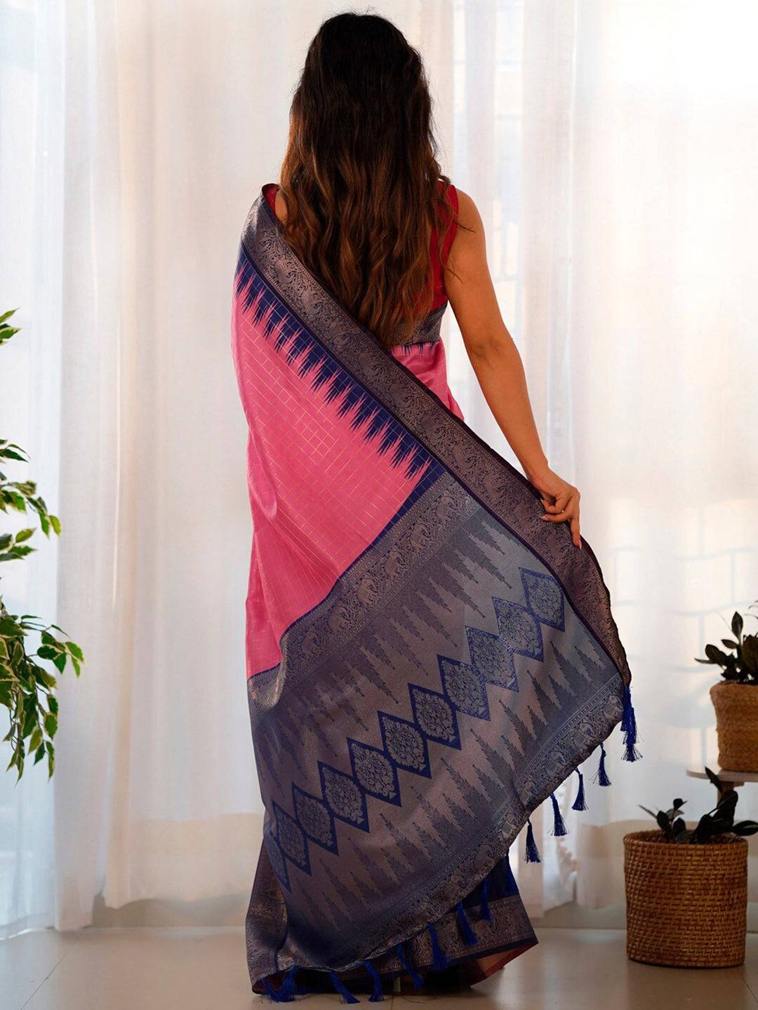 Pink Colour Banarasi Soft Silk Gadwal Pattu Zari Weaving Party Wear Saree by My Store