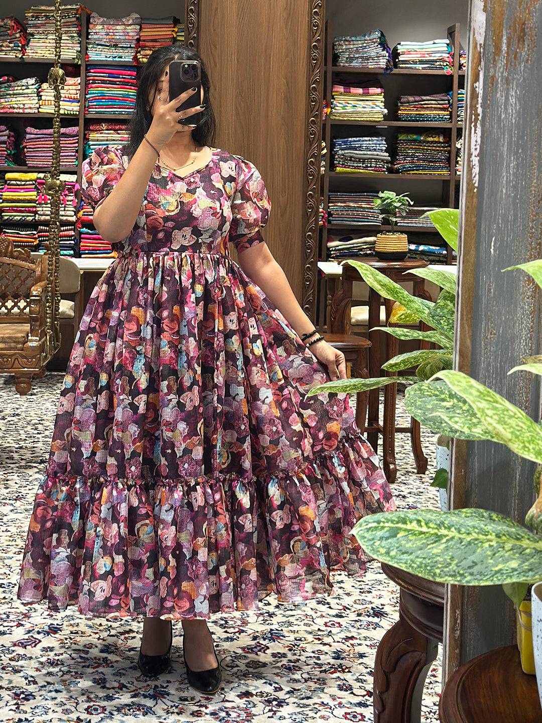 Sumathi Burgundy Floral Midi Dress by My Store