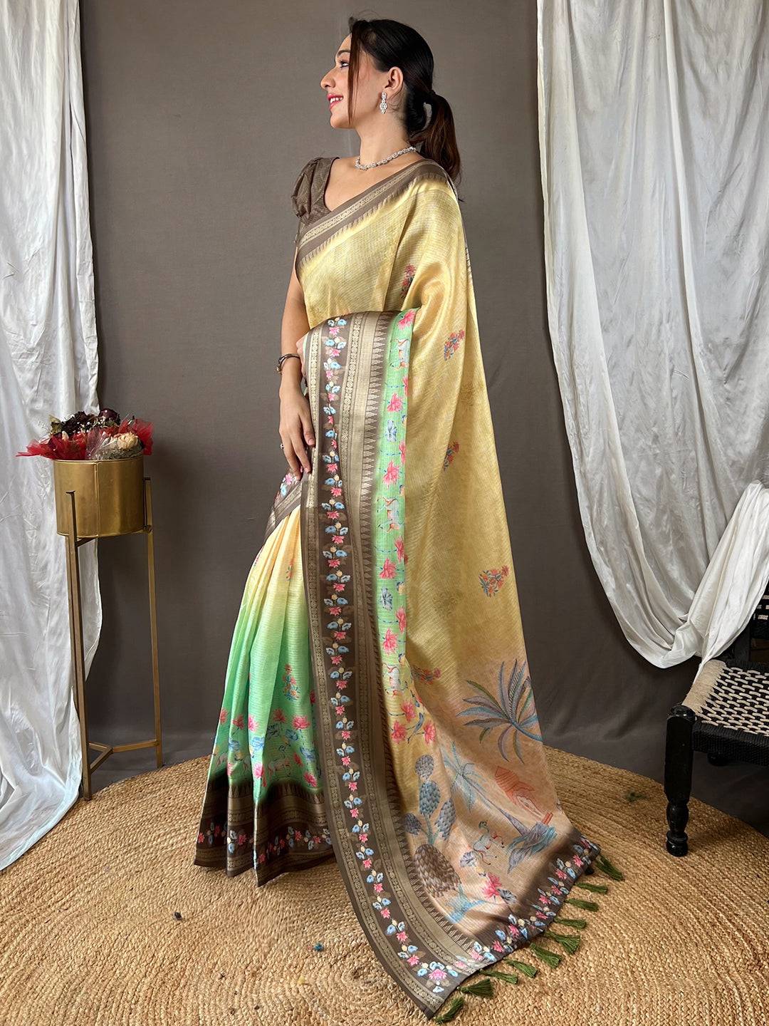 Beige Kota Satin Border Saree