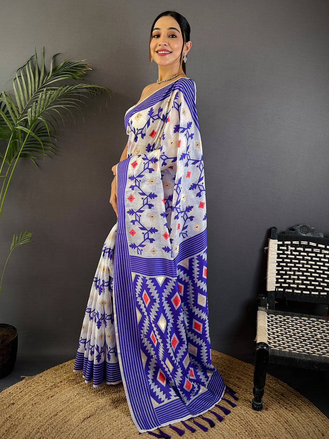Royal Purple Soft Dhakai Jamdani Silk Saree by My Store