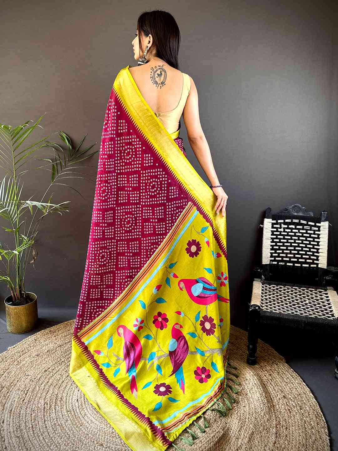 Pink Soft Manipuri Silk Bandhej Saree by My Store