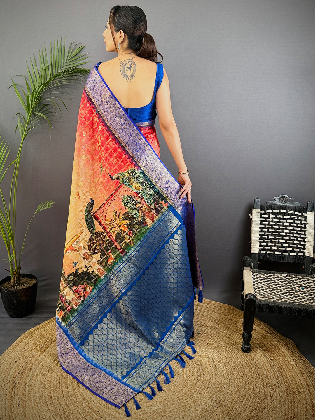 Radiant Banarasi Kalamkari Printed Saree by My Store