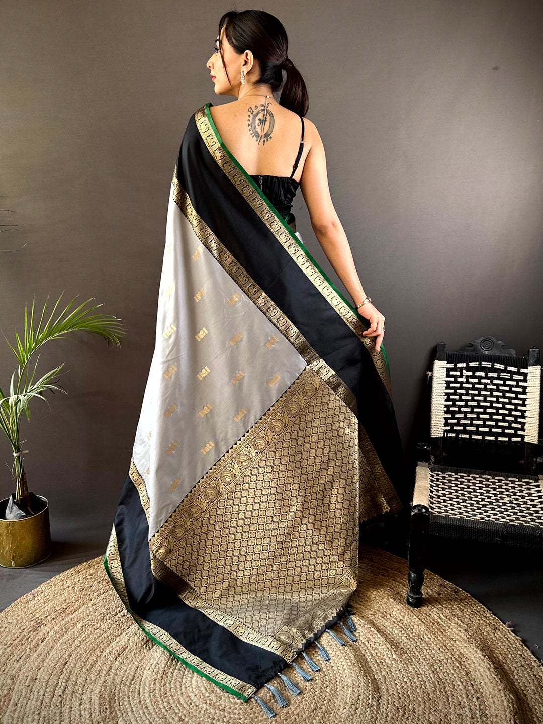 Grey Gadhwal Pure Soft Silk Saree by My Store