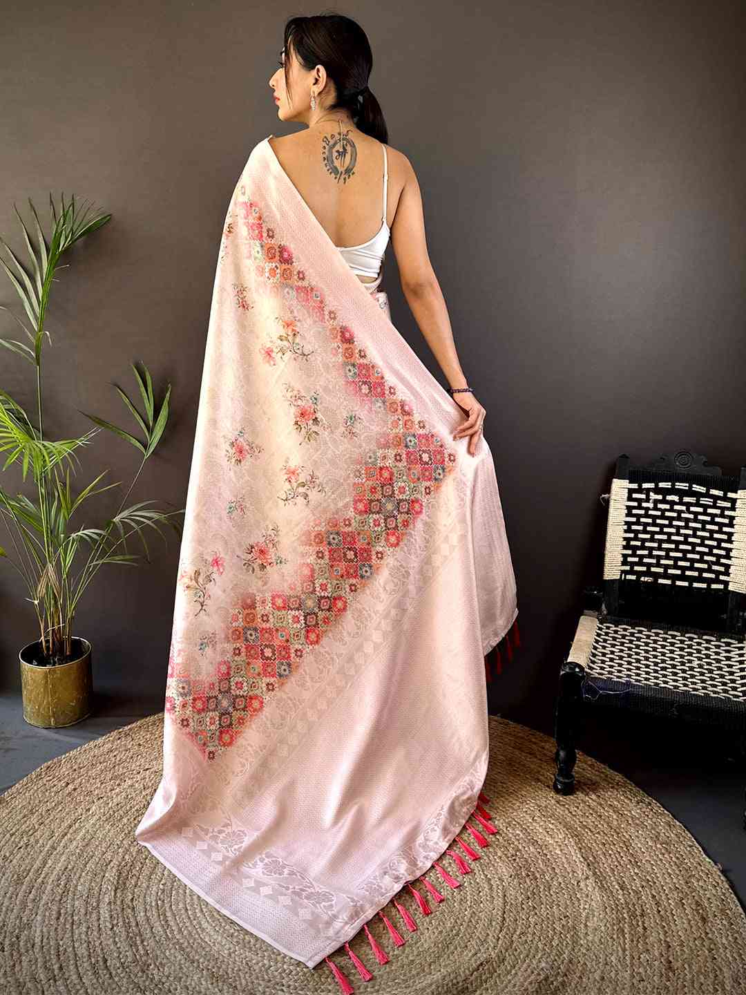 Pastel Pink Kanjivaram Digital Silk Saree by My Store