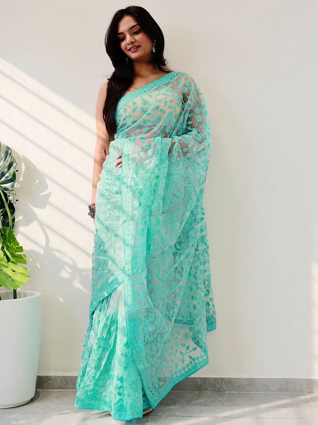 Elegant Saree Adorned with Ethnic Motifs, Intricate Threadwork, and Embellished Borders by My Store