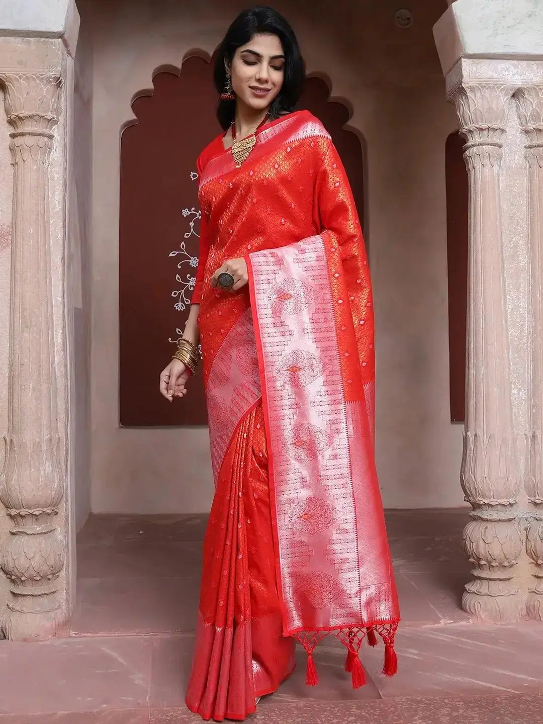 Kanjivaram Silk Saree With Zari Work by My Store